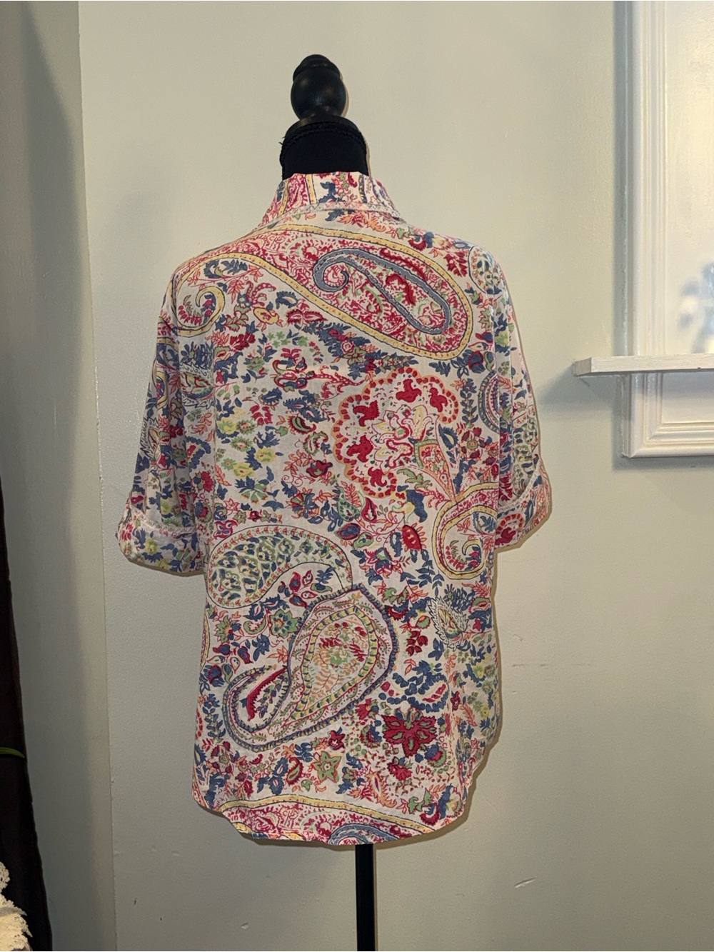 Ralph Lauren White Multicolor Paisley Short Sleeve Button-Down Shirt - Picture 2 of 11